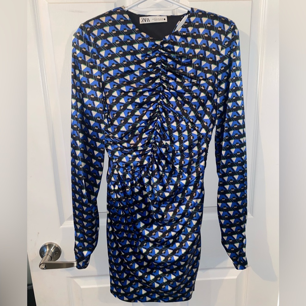 Zara Blue and Black Patterned Dress